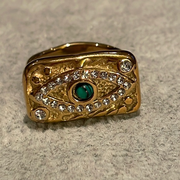 Hand Crafted Jewelry - Evil Eye Luxury Tablet Pendant 18 Kt Gold Plated Ring Size 6
